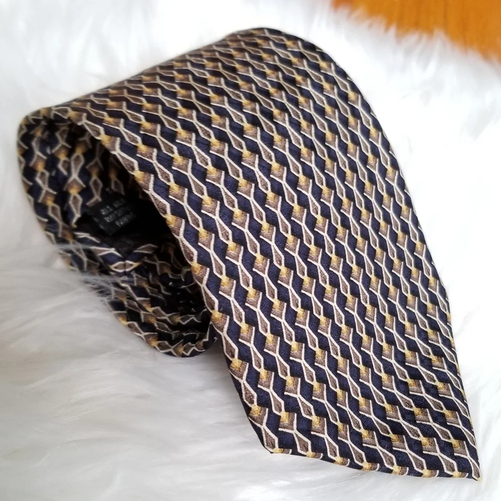 Kenneth Cole All Silk Navy w. Gold Brown Tan Tie